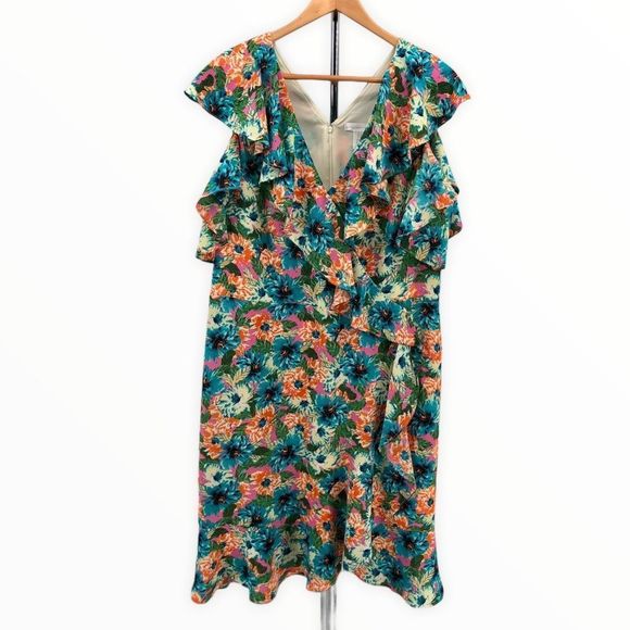 London Times Cold Shoulder Ruffle Floral Dress - Picture 2 of 13